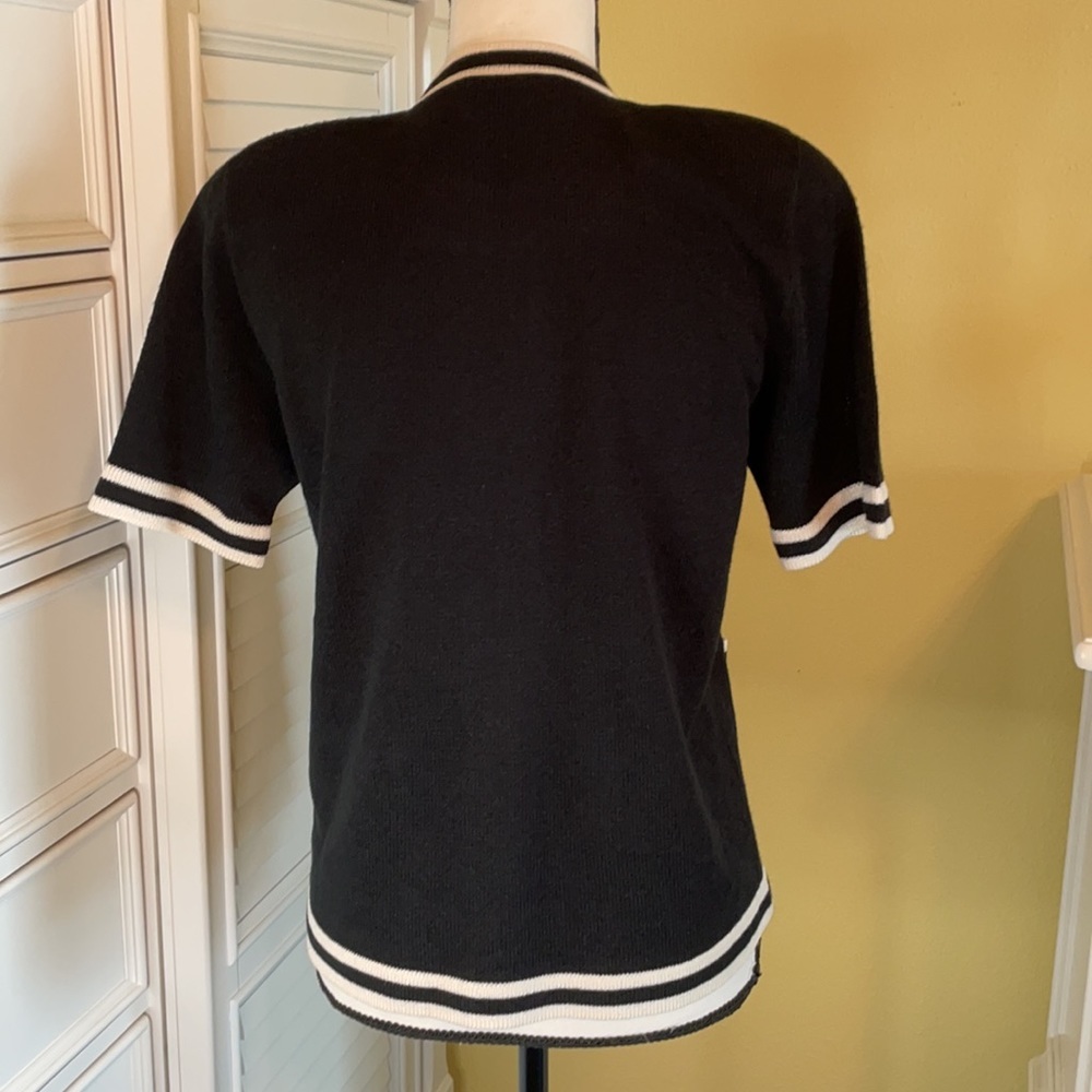 Delano Knitwear Black/ Cream Trimming Short Sleeve Sweater Size XS - Picture 5 of 8